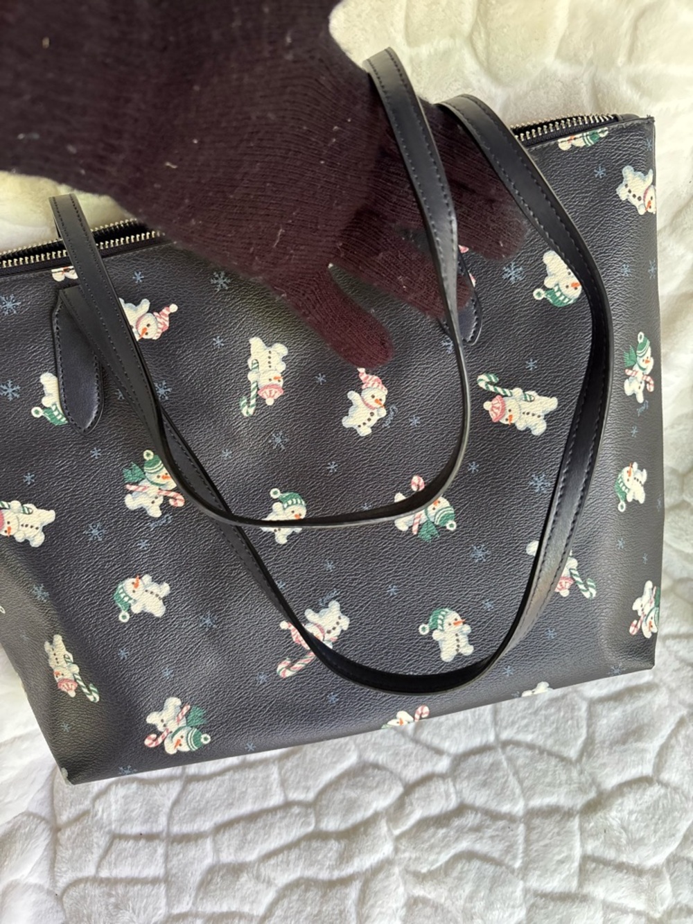 Coach Zip Top Tote Bag With Snowman Print - Picture 7 of 13